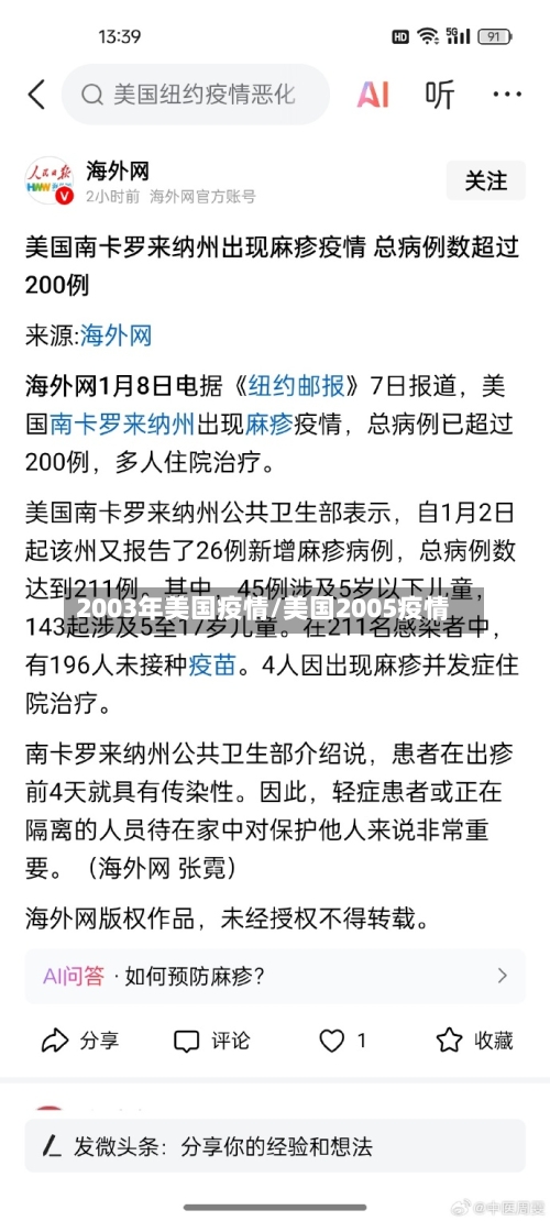 2003年美国疫情/美国2005疫情